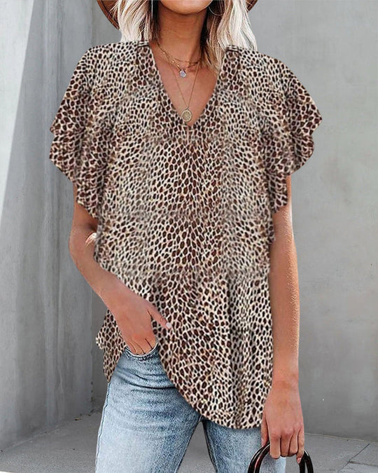 Stylisches Leoparden-Top mit V-Ausschnitt