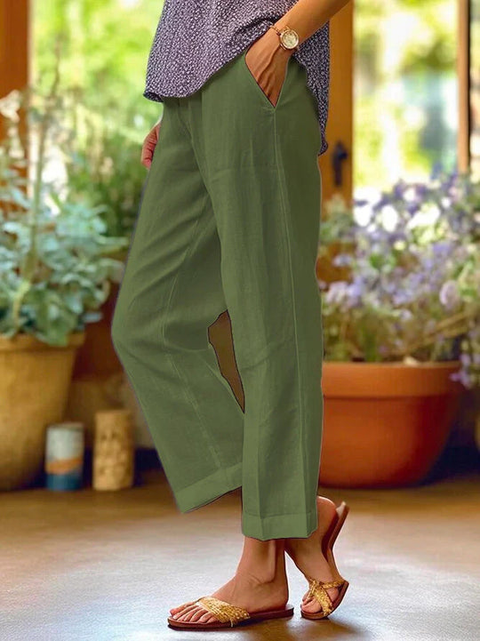 Heidi-Mode | Einfarbige, Lockere Hose aus Leinen, Baumwolle und Leinen