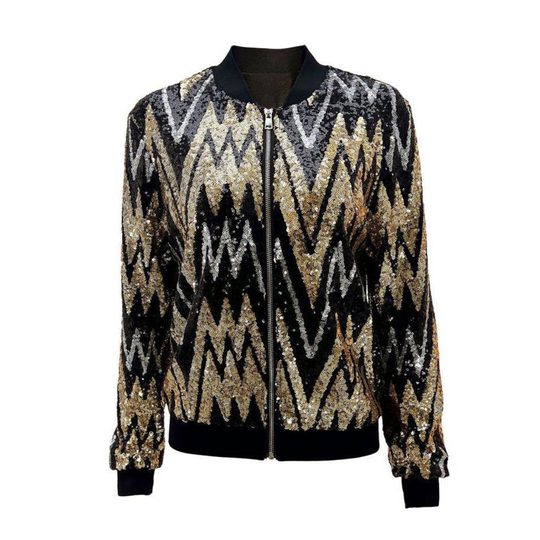 Heidi-Mode | Pailletten Reißverschluss Jacke - Langarm