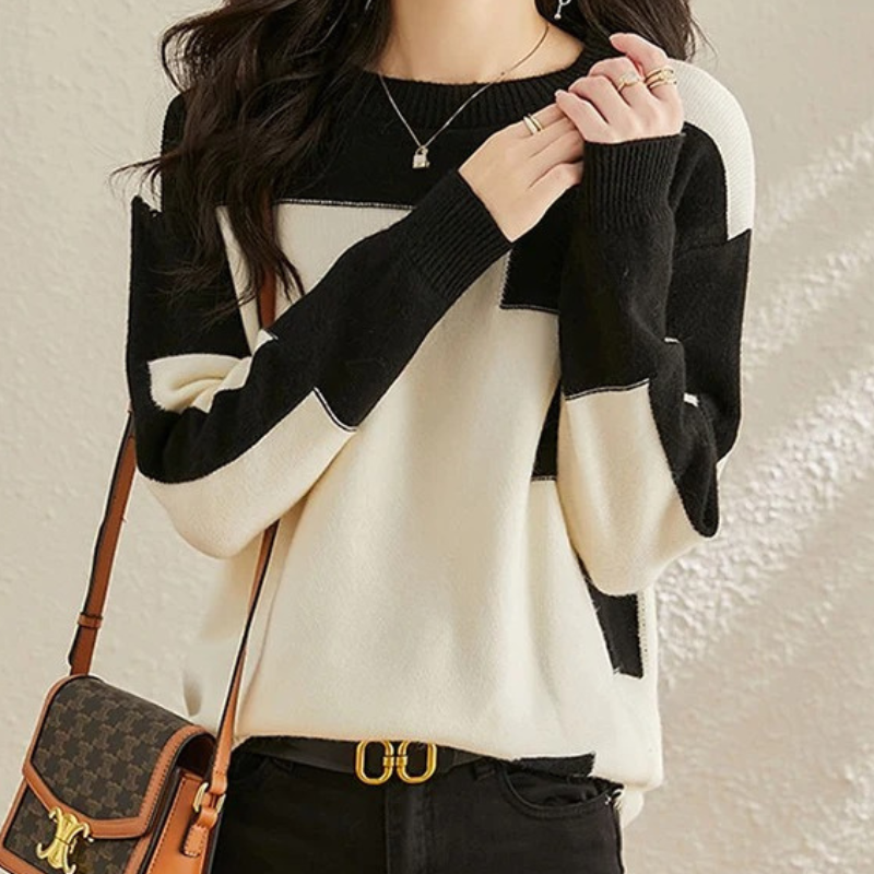 Heidi-Mode | Geometrischem Strickmuster, Lässiger Pullover Damen Pulli