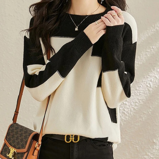 Heidi-Mode | Geometrischem Strickmuster, Lässiger Pullover Damen Pulli