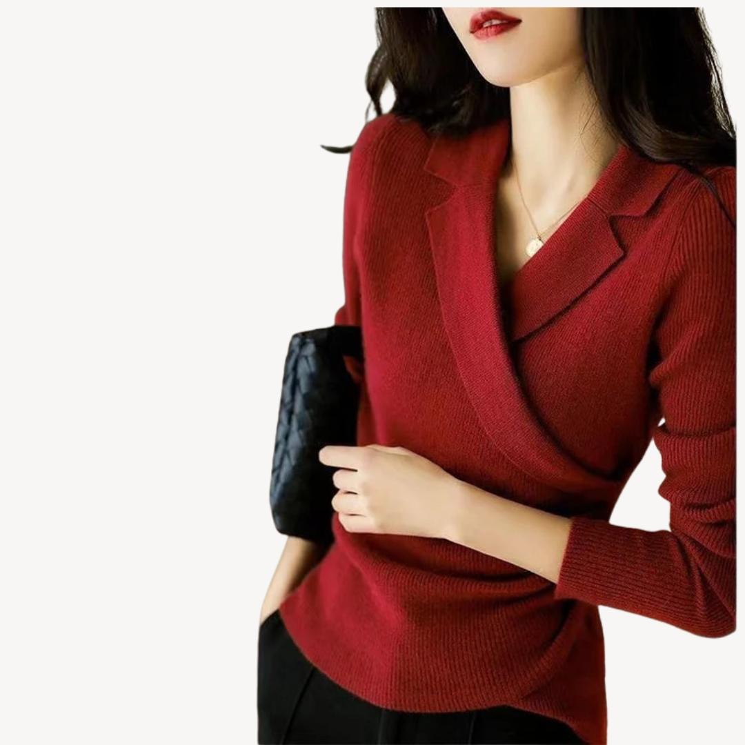 Heidi-Mode | Damen Strick-Wickel V-Ausschnitt Pullover