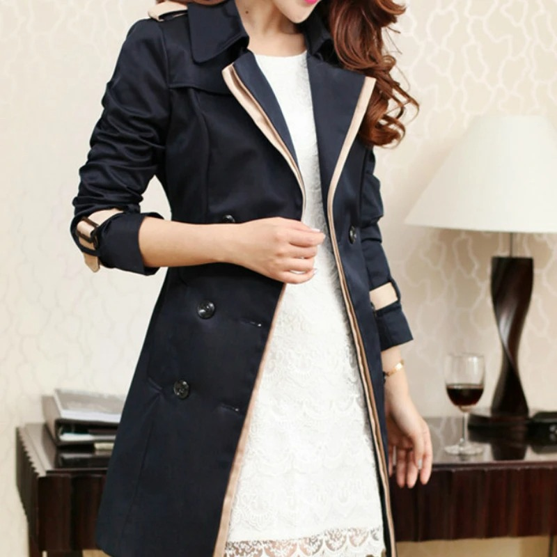 Heidi-Mode | Eleganter Trenchcoat Damen Doppelreiher, Tailliert, Mittellang