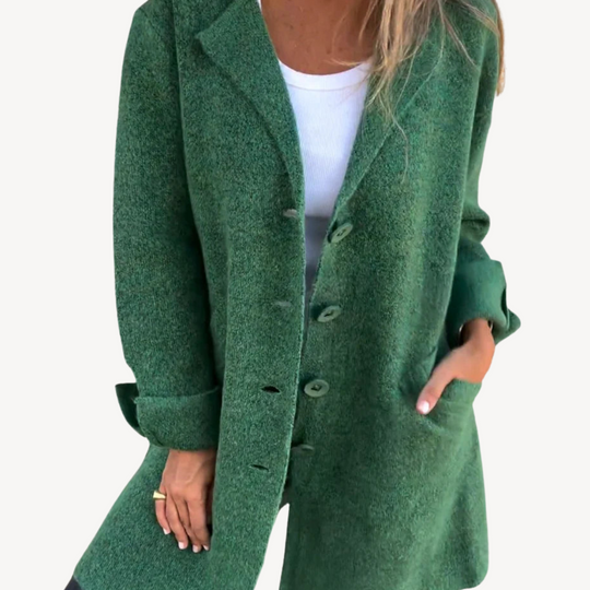 Heidi-Mode | Frauen Wollmischung Langjacke mit Knopfverschluss