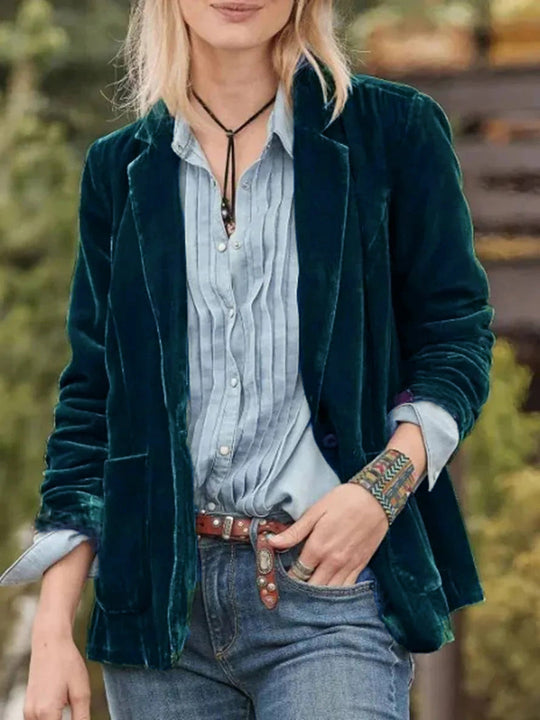 Heidi-Mode | Weinlese Samt Blazer mit Knopfleiste für Damen