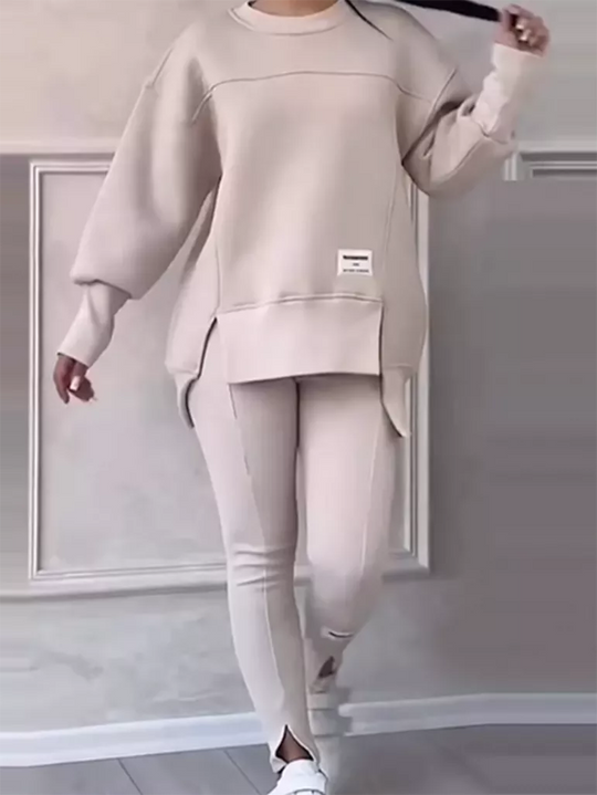 Heidi-Mode | Eleganter Pullover mit Patchwork und Leggings-Set Ideal für den Winter