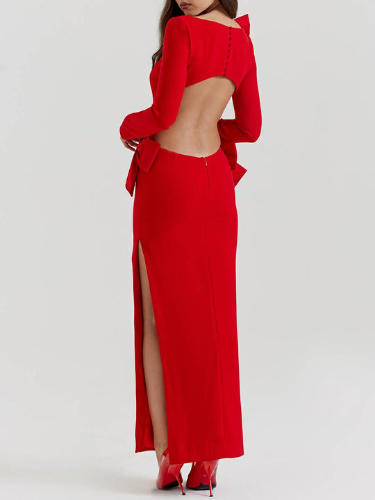 Elegantes Maxikleid mit roter Schleife