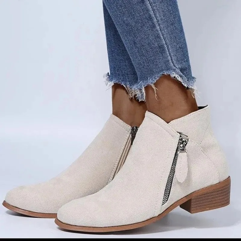 Heidi-Mode | Bequeme Western Stil Stiefeletten mit Dekorativer Reißverschluss Damen Stiefeletten