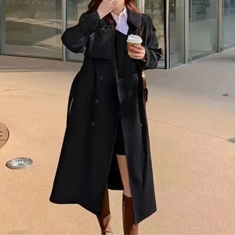 Heidi-Mode | Langer Trenchcoat mit Gürtel für Frauen Eleganter Trenchcoat Damen