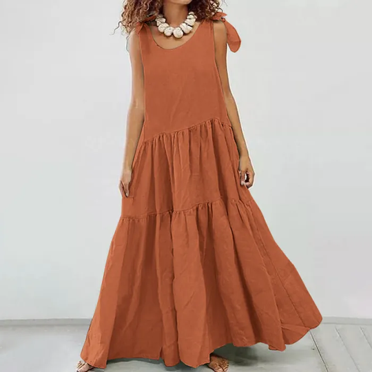 Mode Fest Farbe Schnürung Weste Casual geraffte Maxi Kleid