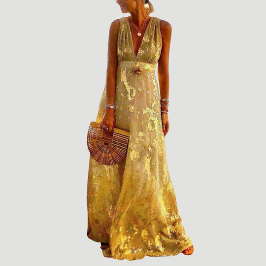 Fließendes Kleid mit V-Ausschnitt und Paillettenverzierung