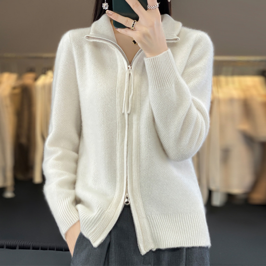 Heidi-Mode | Strickjacke aus Wolle und Kaschmir mit Reißverschluss