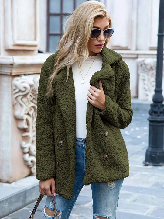 Heidi-Mode - Schicke Herbst Stilvolle Teddy Fleece Jacke mit Taschen für Frauen