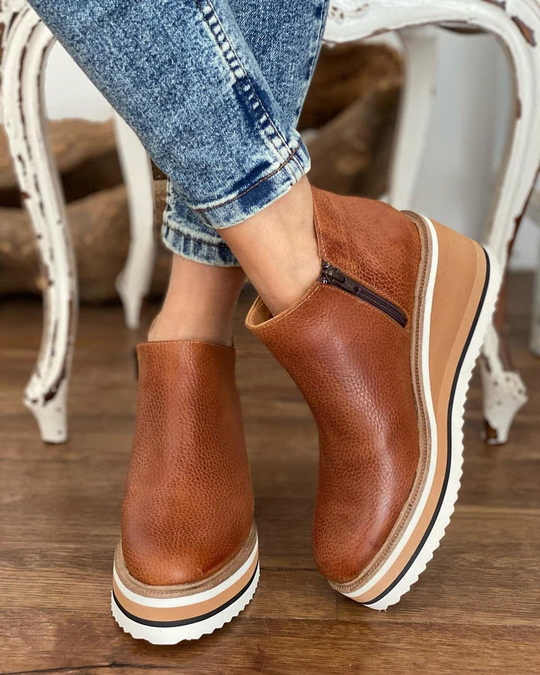 Heidi-Mode | Damen Leder Stiefeletten mit Keilabsatz und Reißverschluss