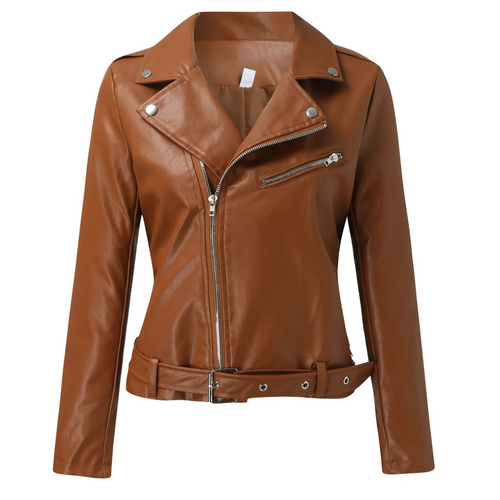 Heidi-Mode | Lederjacke Damen Biker Modell mit Gürtel und Reißverschlussdetails