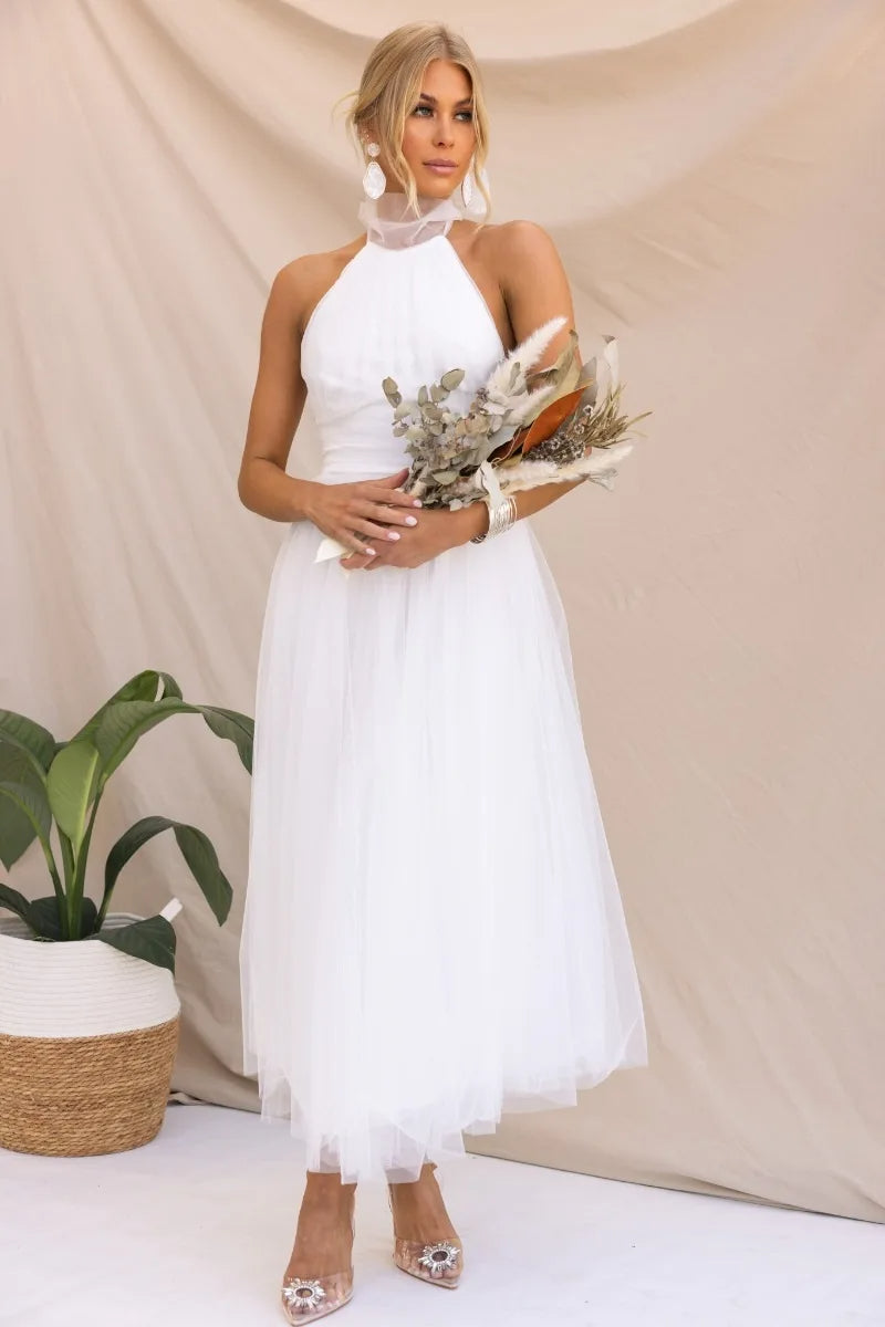 Heidi-Mode | Elegantes Tüll Halter Midikleid Perfekt für Edle Anlässe