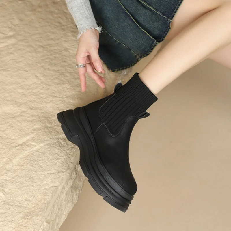 Heidi-Mode | Damen Chelsea Boots mit Elastischem Strickdetail