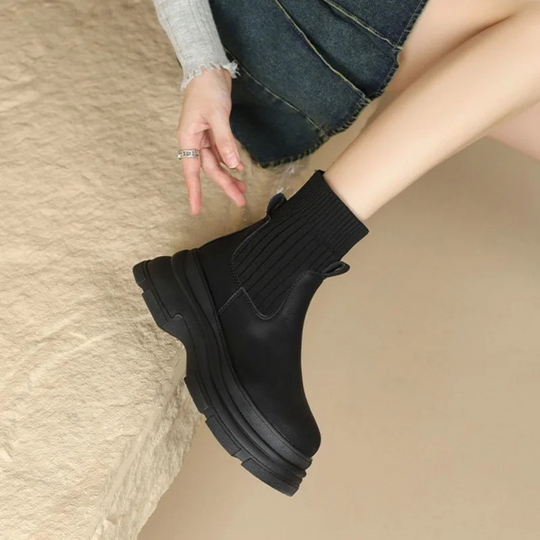 Heidi-Mode | Damen Chelsea Boots mit Elastischem Strickdetail