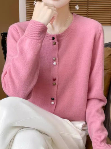 Heidi-Mode | Rundhals Einfarbiger Pullover Pink