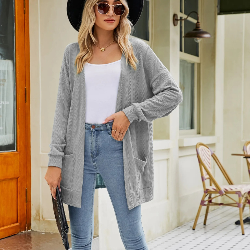 Heidi-Mode | Lange Strickjacken Damen Leichtgewicht Strickjacke mit Taschen