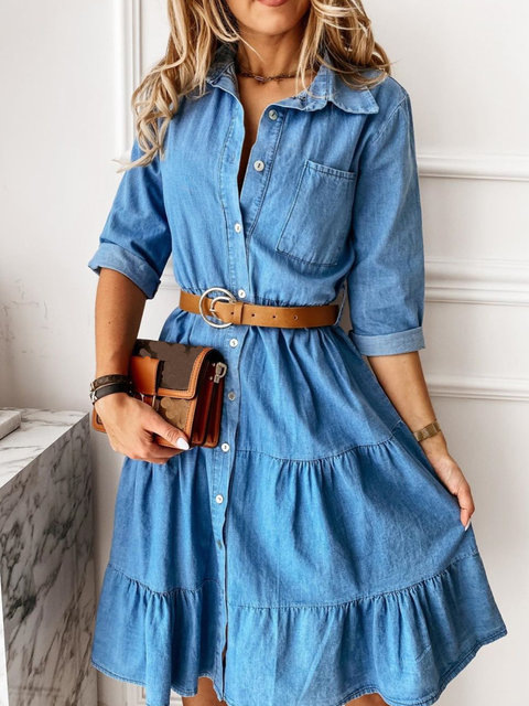 Blaues Denim-Kleid mit Rüschen