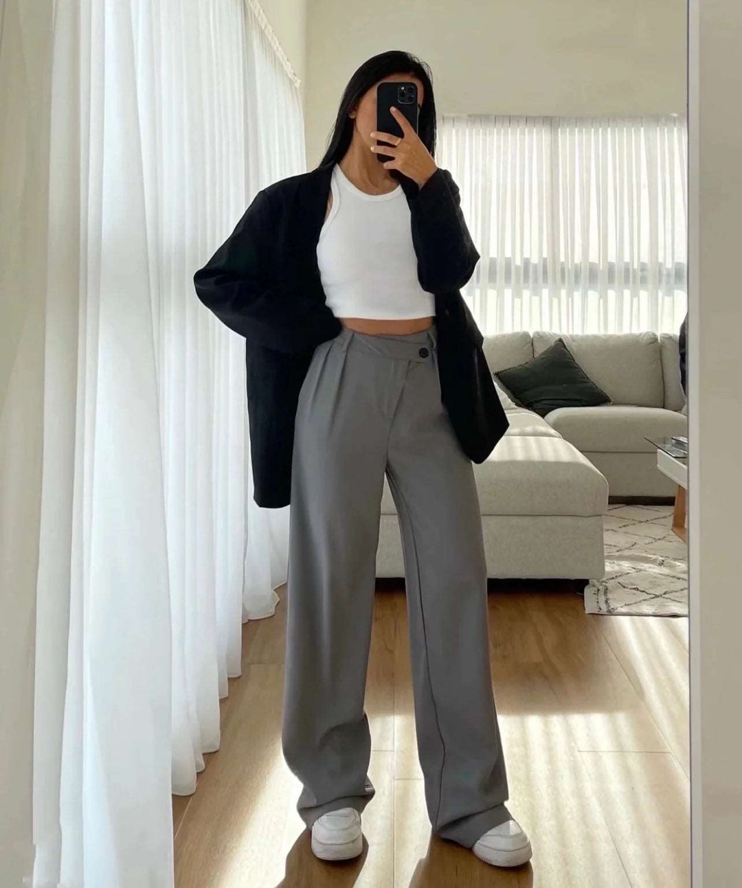 Heidi-Mode | Lockere Hoch Taillierte Hose Büro Kleidung