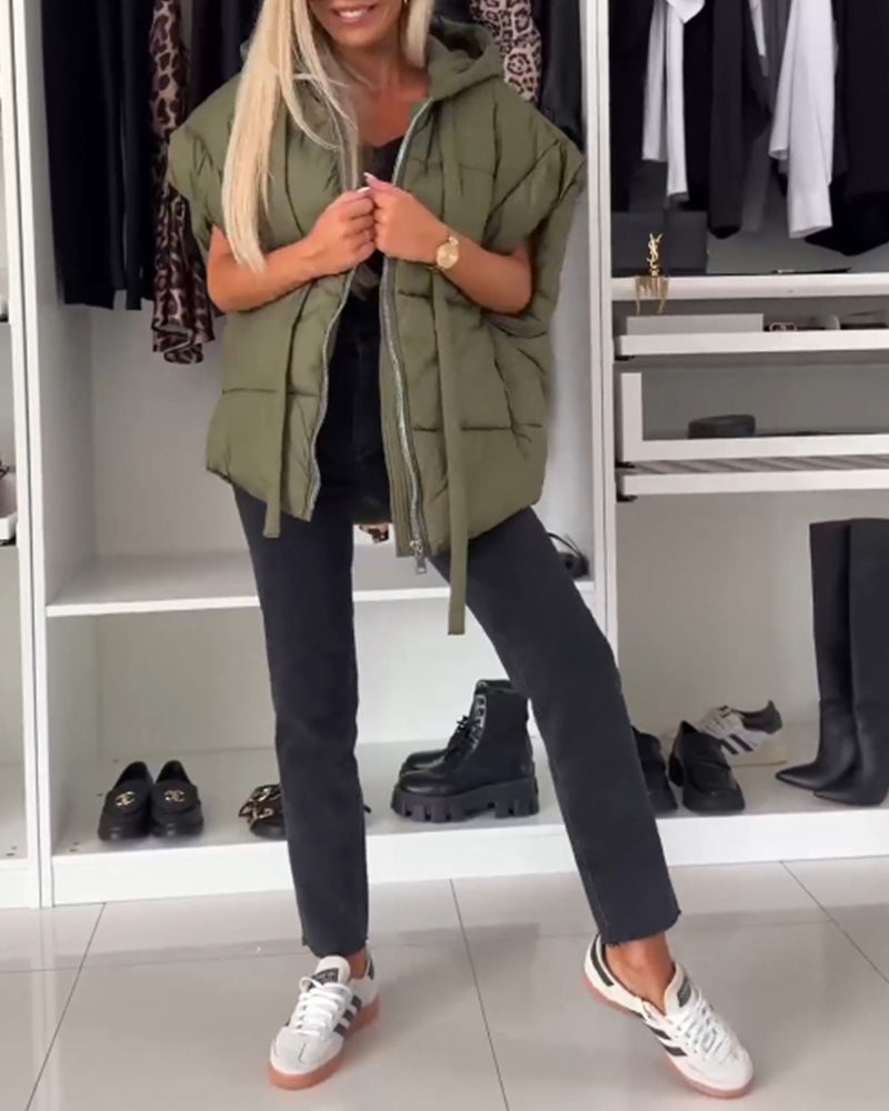 Heidi-Mode | Jacken mit Kapuze Einfarbig Reißverschluss und Kurzen Ärmeln