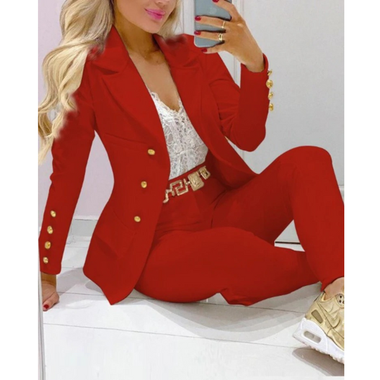 Heidi-Mode | Zweiteiliges Satz Kapuze Kragen Doppelreihe Damen Blazer