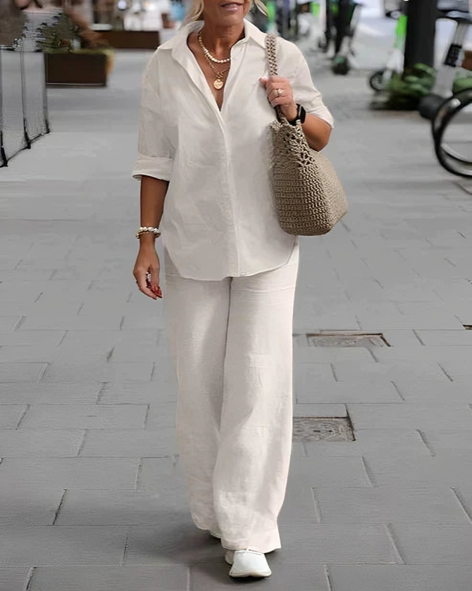 Heidi-Mode | Lässige Polo Bluse und Gerade Beine Hosen Set