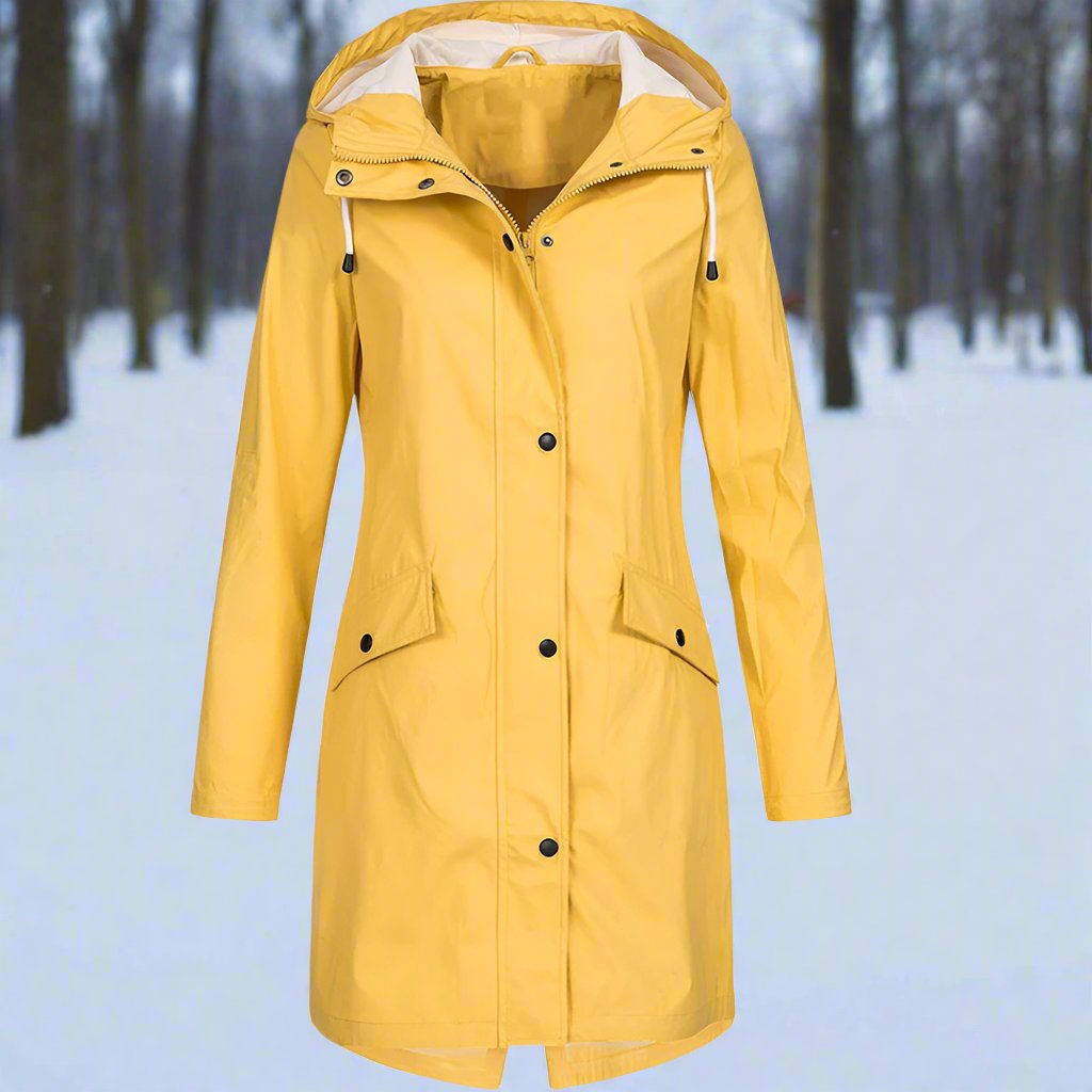 Heidi-Mode | Regenjacke Wasserdicht mit Kapuze und Reißverschluss Mittellang Praktische Taschen