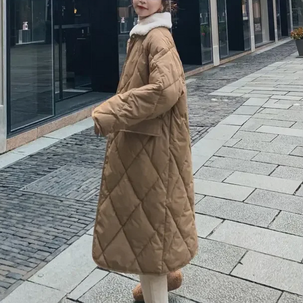 Heidi-Mode | Stylische Übergroße Steppjacke mit Pelzkragen und Knöpfen Ideal für Herbst/Winter