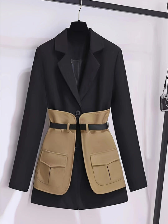 Heidi-Mode | Eleganter, Französisch Inspirierter Trenchcoat Mit Farbblock, Britischem Stil Und Polyesterstoff Für Damen Perfekt Für Legere Tage