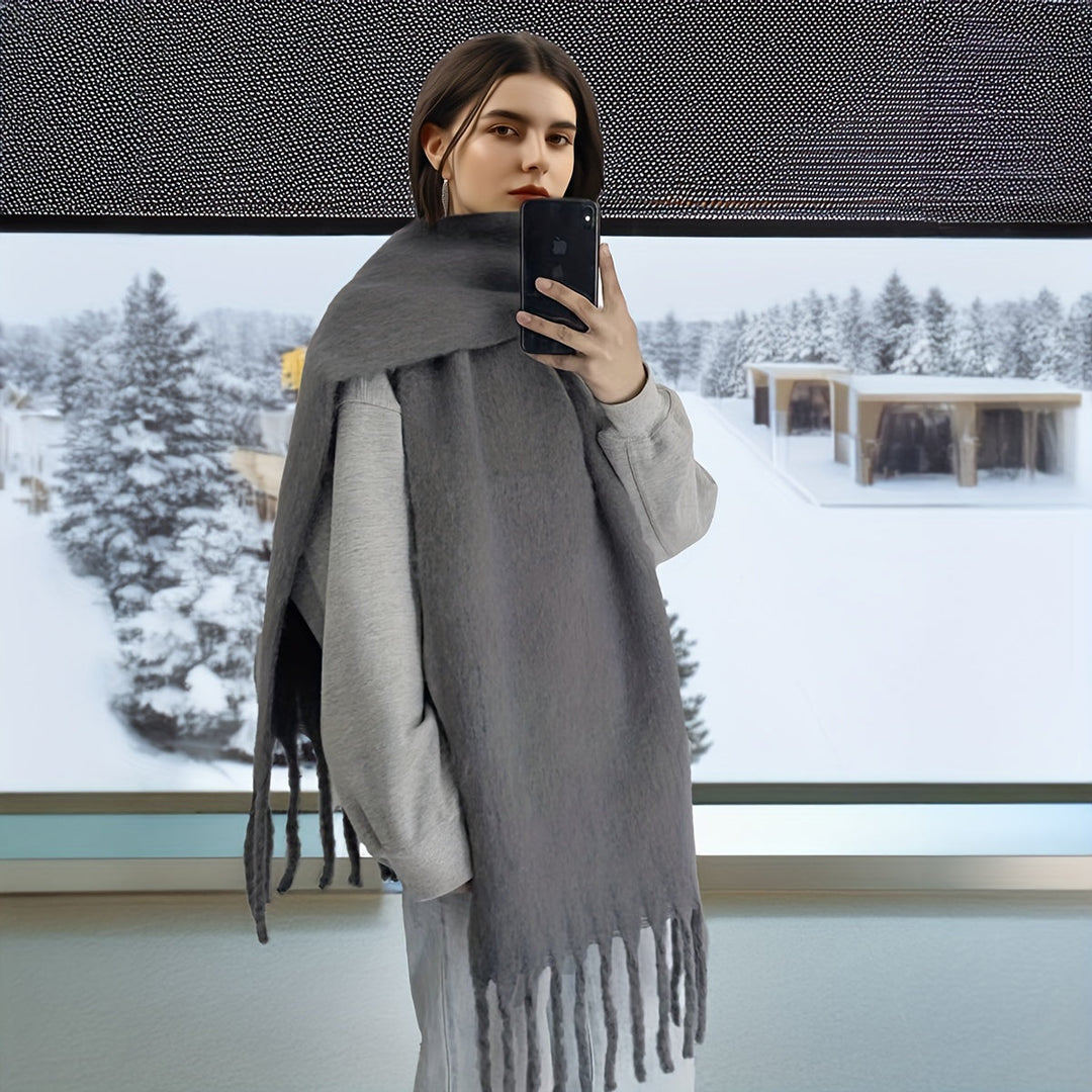 Heidi-Mode | Elegante Flauschige Dicke Schal mit Quasten für Damen