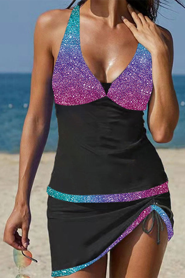 Heidi-Mode | Julissa Leopard Vorderes Drawstring Tankini Set