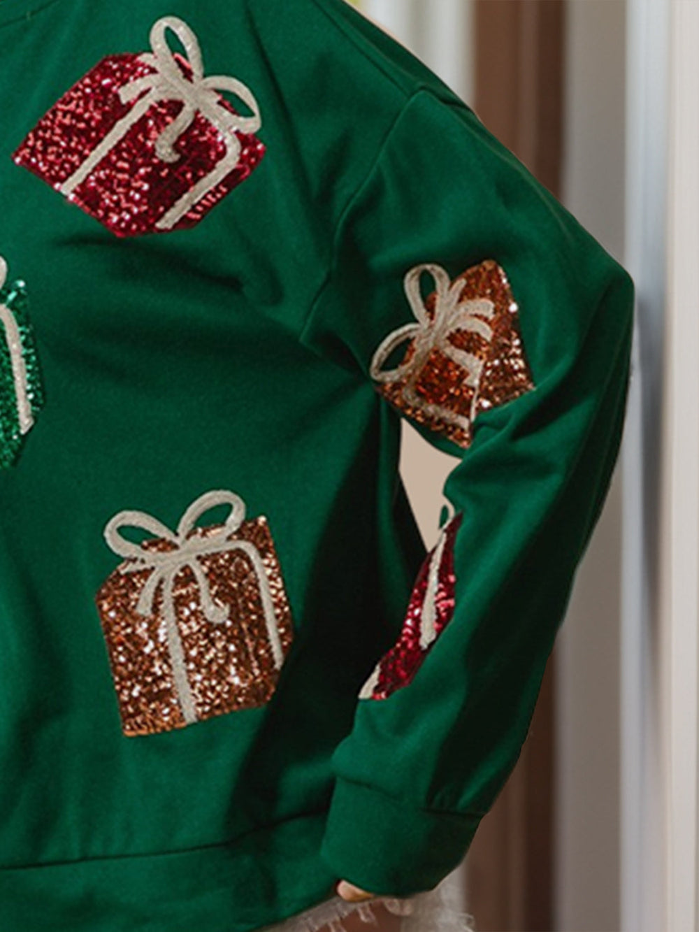 Heidi-Mode | Pailletten Geschenkbox Langarm Sweatshirt