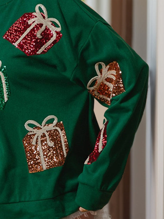 Heidi-Mode | Pailletten Geschenkbox Langarm Sweatshirt