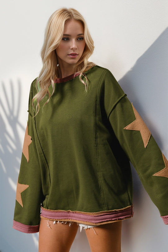 Heidi-Mode | Double Take Star Patches Langarm Sweatshirt