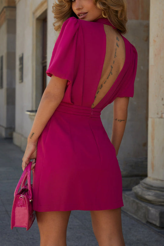 Heidi-Mode | Süße Überraschung Puffärmel Rose Rüschen Detail Taille Rückfrei Minikleid