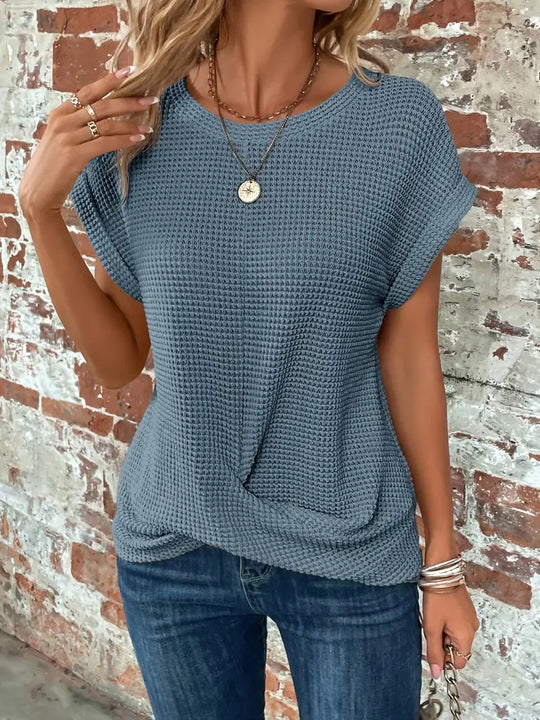 Heidi-Mode | Waflowa Strick Batwing Weiches Hellblau Top mit Gedrehtem Saum
