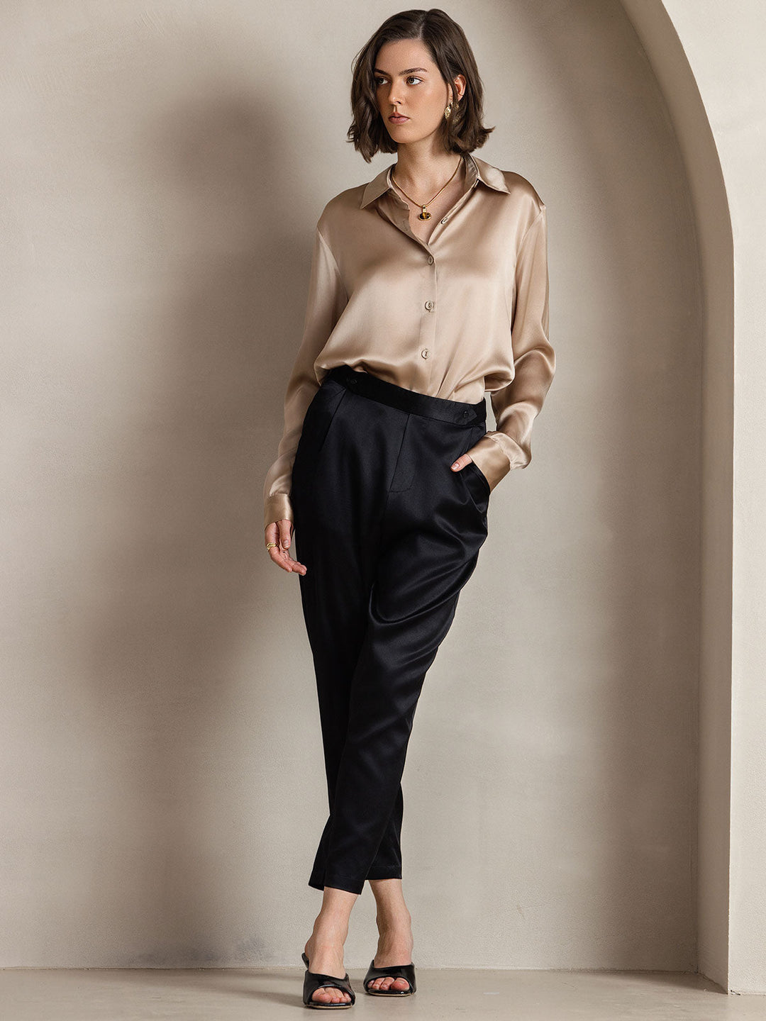 Heidi-Mode | Damen Seiden Basis Militär Revers Hemd