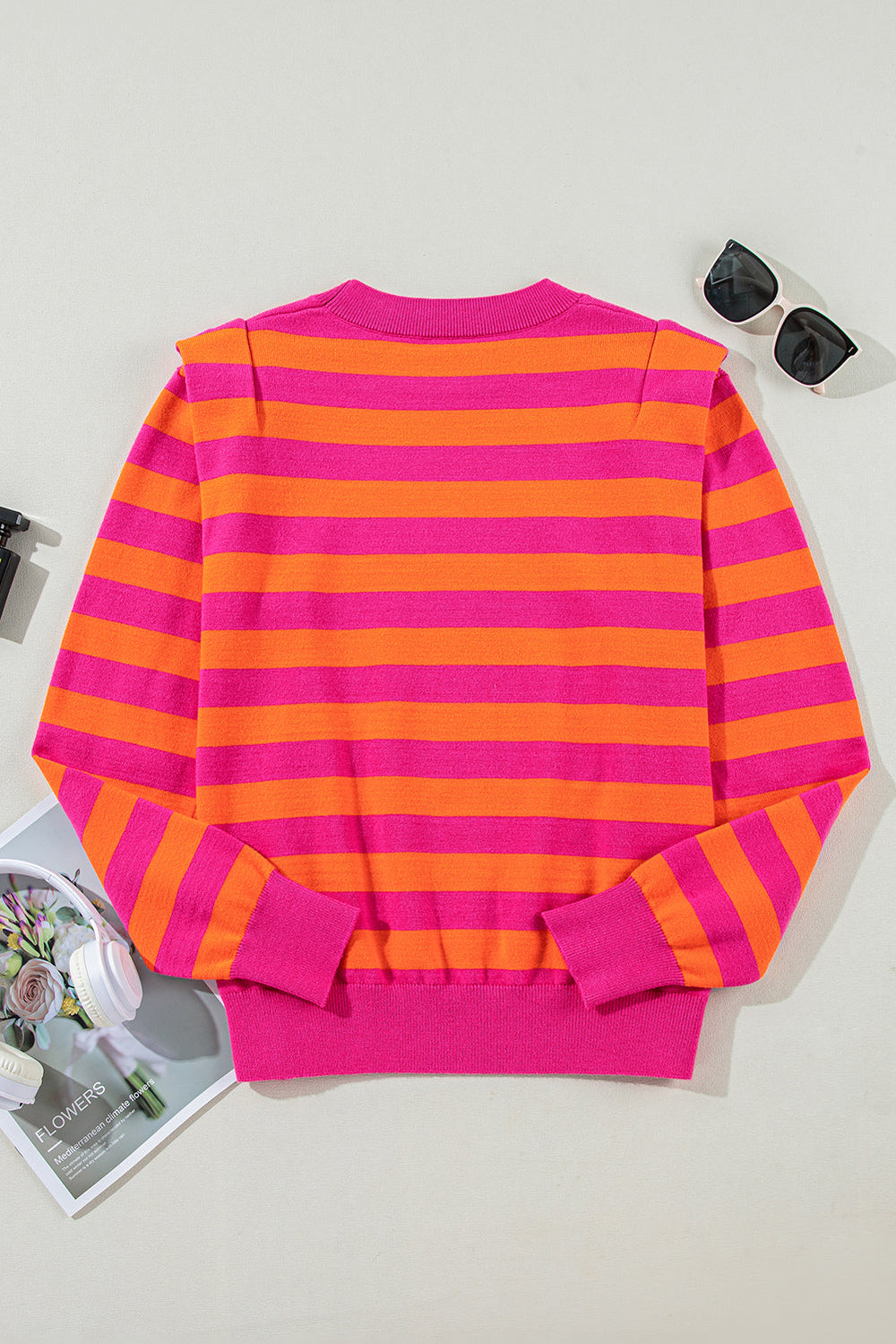 Stripe Schulterpolster Rundhals-Pullover
