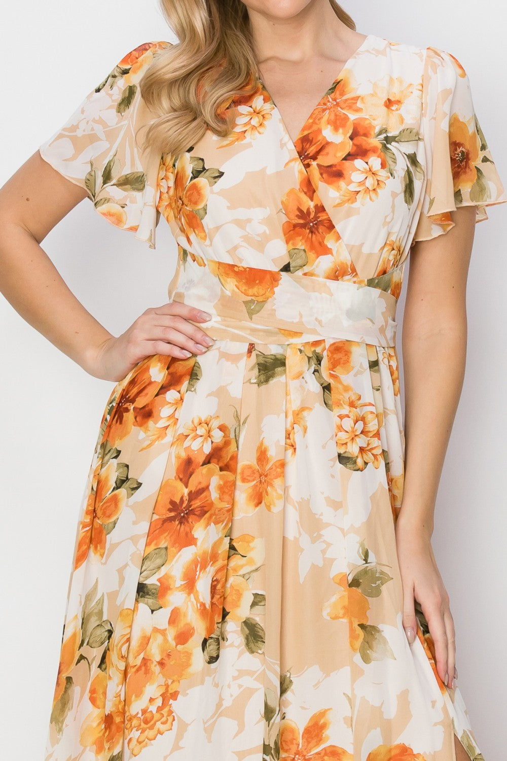 Heidi-Mode | Hyfve Floral Tie Back Kurzarm Schlitz Maxikleid