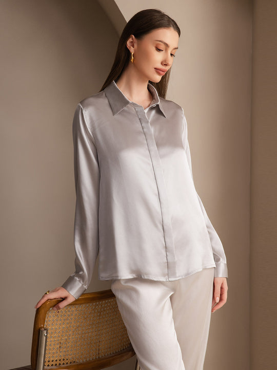 Heidi-Mode | Damen Klassische Seide Langarmshirt