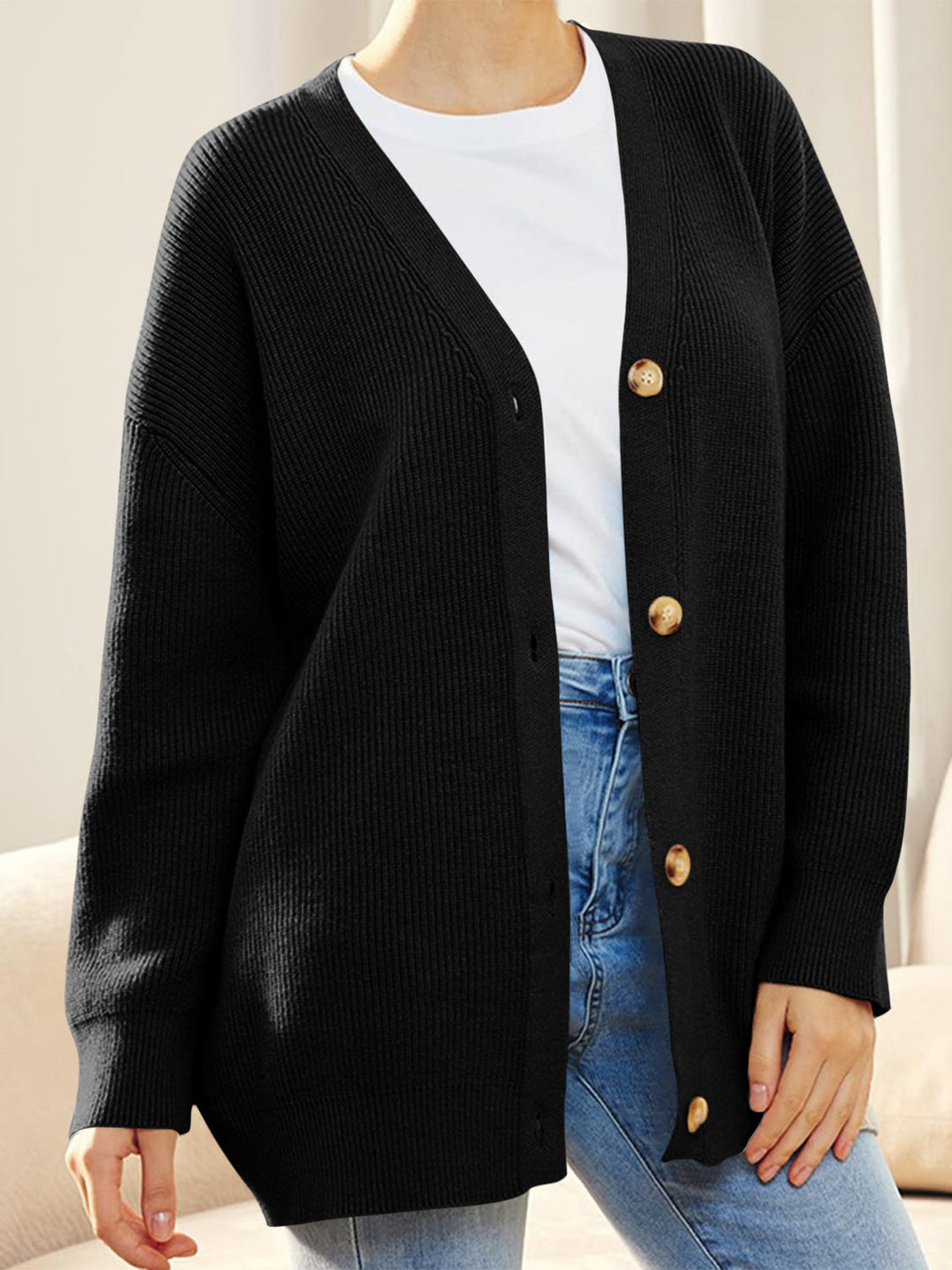Heidi-Mode | Knopfverschluss V-Ausschnitt Langarm Cardigan