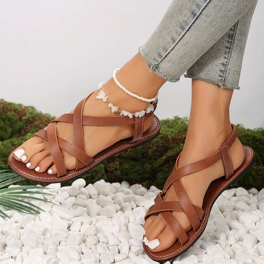 Heidi-Mode | Crisscross Flache Sandalen mit Rutschfester Riemen