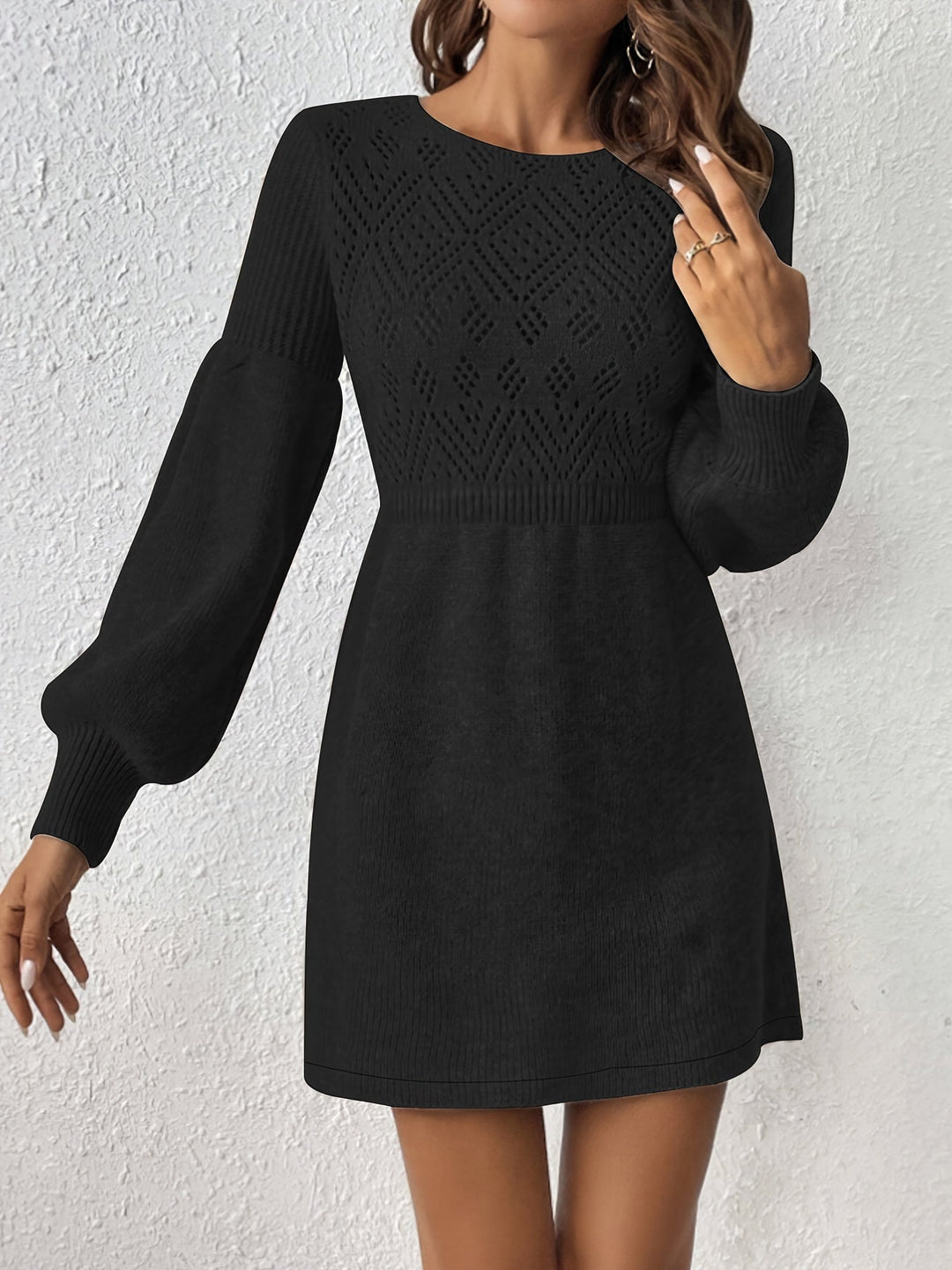 Heidi-Mode | Elegante Strick Augen Kleid mit Eingeschränkter Taille für Frauen