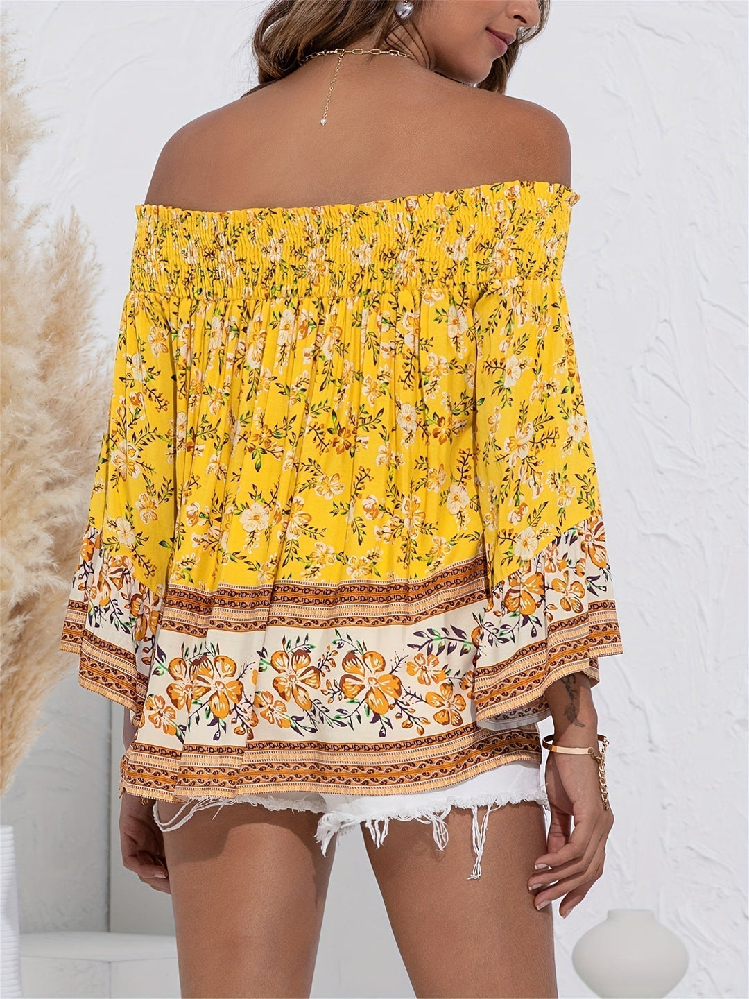 Heidi-Mode | Schulterfreie Bluse mit Blumenmuster für Damen