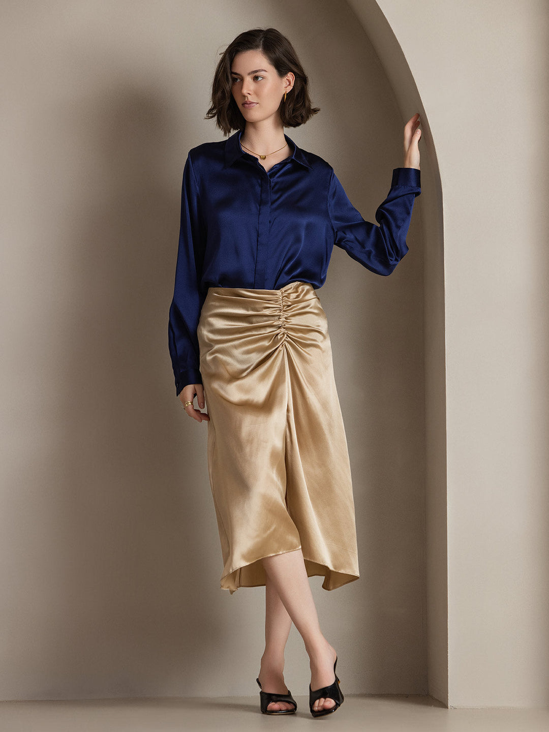 Heidi-Mode | Damen Klassische Seide Langarmshirt