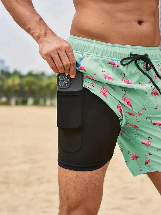 Heidi-Mode | Schwarze Flamingo Aquaflex Badeshorts