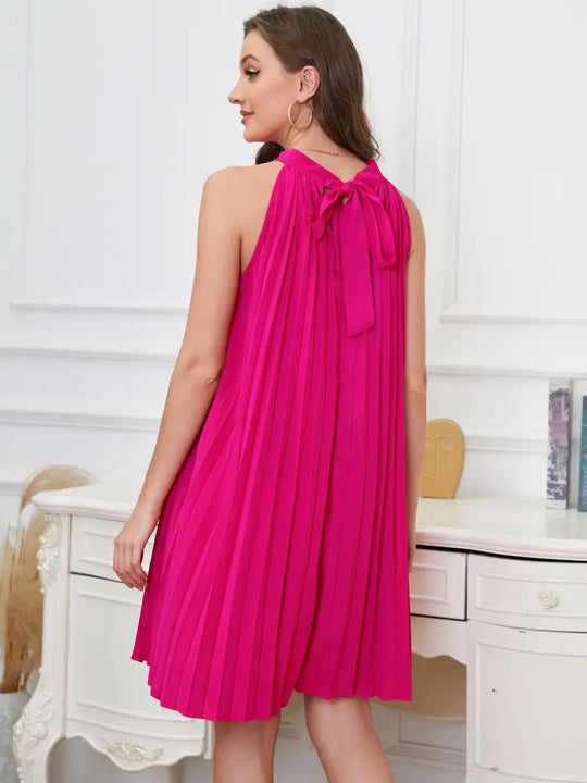 Heidi-Mode | Koralle Plissierte Kleid Einfarbig Mini Ohne Ärmel